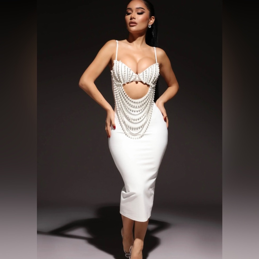 White dress with pearl & rhinestone details